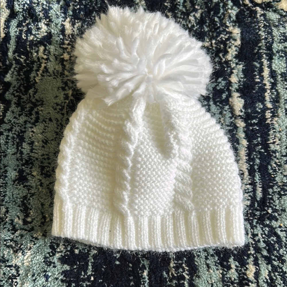 Cozy White Knit Pom-Pom Beanie for baby